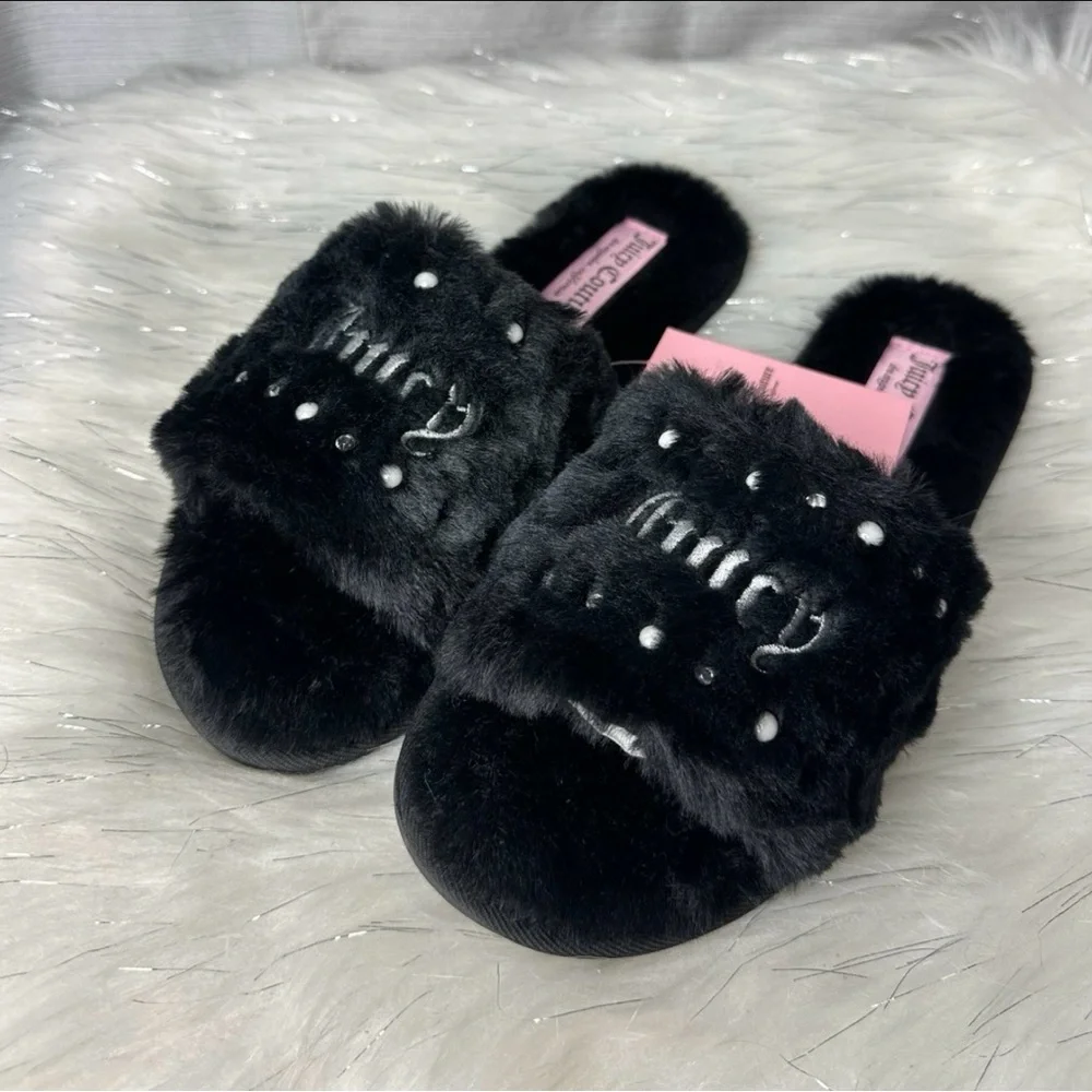 JUICY COUTURE black rhinestone pearl slippers - Picture 2 of 6